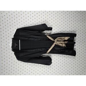 Victorias Secret Satin Silky Robe Black Pockets Beige Belt XS SMALL Kimono Wrap